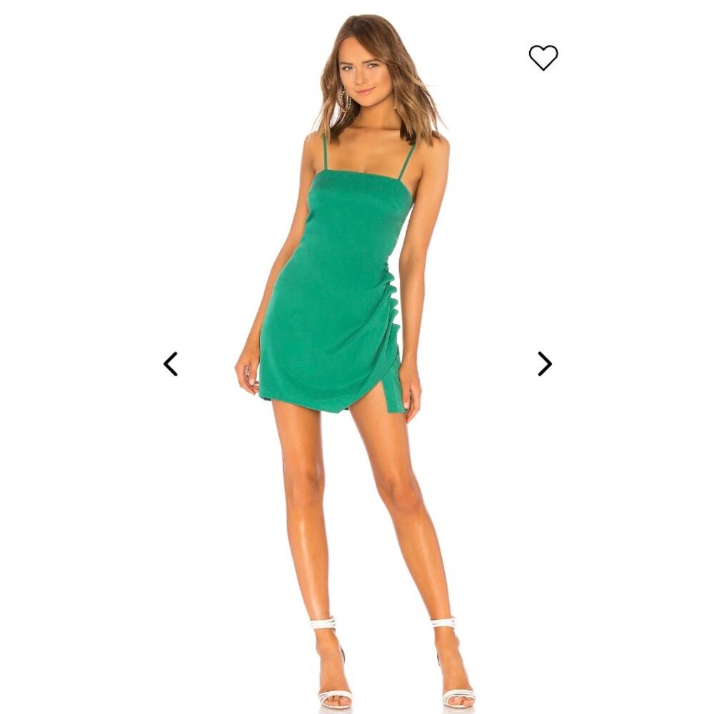 Lovers and Friends green Ellis Mini Dress medium spaghetti strap buttons ruching